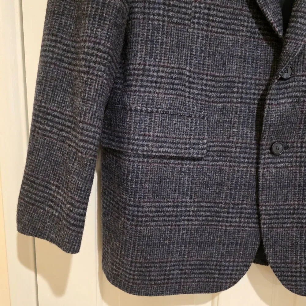 Vintage Hunt Valley Mens 42R Blazer Sport Coat Blue Plaid TWEED USA 2 button USA